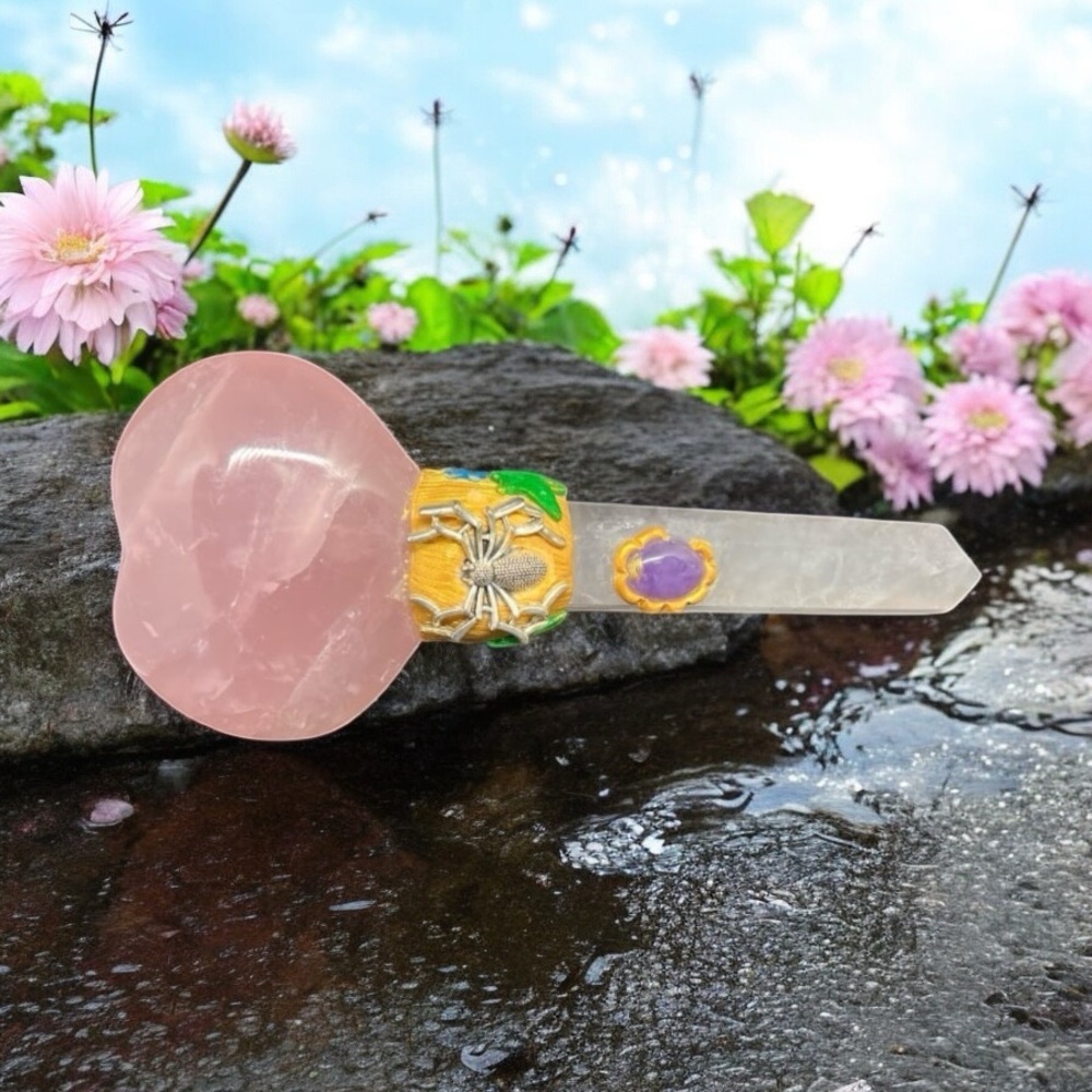 Rose Quartz and Clear Quartz Crystal Wand